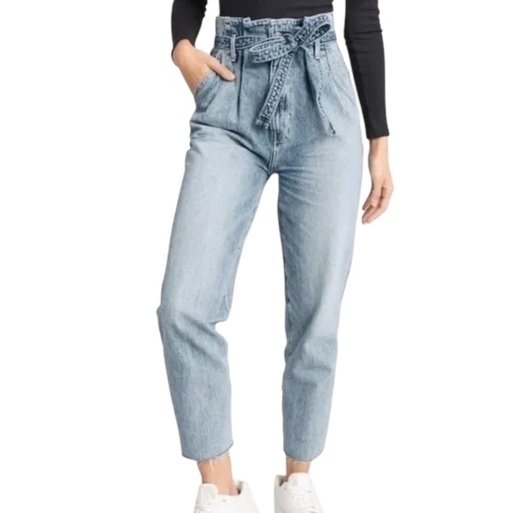ABERCROMBIE & FITCH Ultra High-Rise Mom Jeans, Cropped, Tie Belt - Size 8